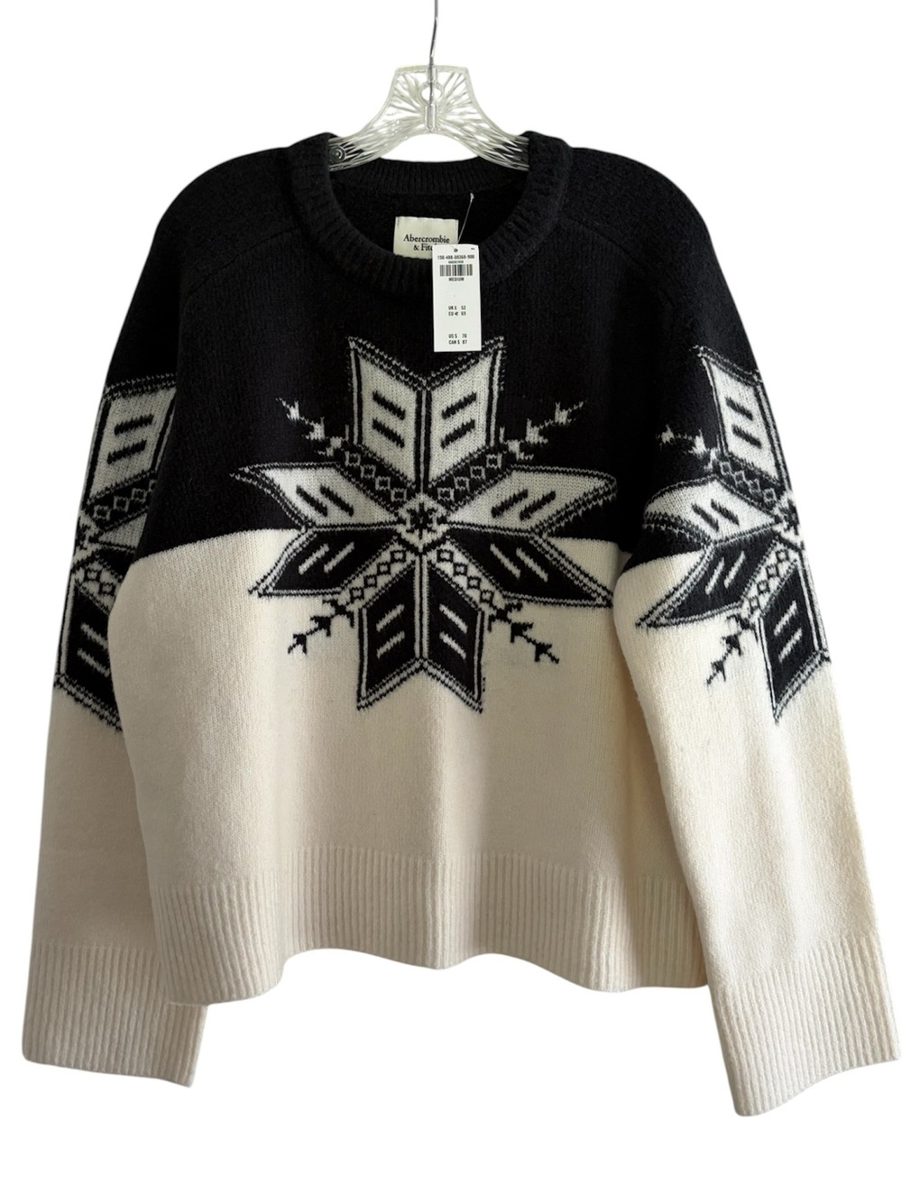 Abercrombie Fitch Madeline Snowflake Sweater Black White Nordic Fair Isle Ski M